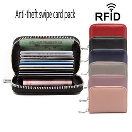 Top layer cow-leather organ bag RFID anti-theft female card clip man card bag multi-function zipper pocket322V