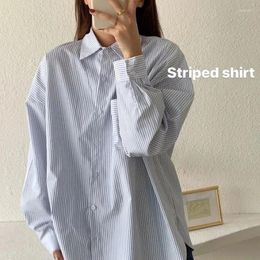 Women's Blouses Xpqbb Harajuku Loose Striped Blouse Women 2023 Spring Autumn Vintage Button-Up Shirts Woman Turn-Down Collar Long Sleeve