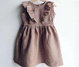 Girl Dresses Toddlers Girls Summer Cotton Linen 2023 Baby Puff Sleeve White Biege Khaki Pink Army Green 5 Colour Pricesses Costume