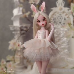 Dolls Kacey BJD Doll 14 With Tiny Fangs And Lace Shaggy Dress Bunny Fullset Professional Faceup Toys 230427