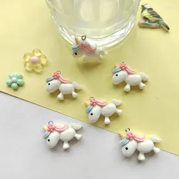 Pendant Necklaces 10pcs Kawaii One Horn Little White Horse DIY Necklace Bracelet Earrings Keychain Phone Decoration Accessories