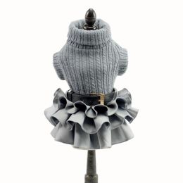 Apparel Dog Dresses Coat Autumn Warm Turtneck Knitted Sweater Top Cat Tutu Skirt Clothes for Small Dogs XS S M L XL