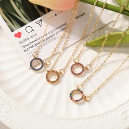Pendant Necklaces Geometric Inlaid Coloured Zircon Ring For Women Creative Clavicle Chains Necklace Vintage Jewellery Collares 2023