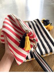 Cosmetic Organiser Cosmetic bag women's striped makeup box Organiser Korean tassel cosmetic bag accessories travel toilet bag canvas beauty box 231127