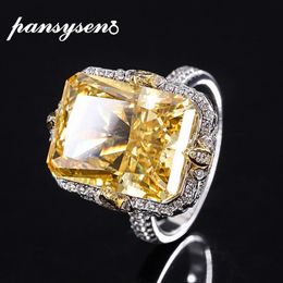 Wedding Rings PANSYSEN 100% 925 Sterling Silver 12*16 MM Radiant Cut Created Citrine Cocktail Rings for Women Luxury Fine Jewelry 231124
