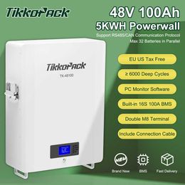 TIKKOPACK 48V 100Ah Powerwall 5KW LiFePO4 Battery With 16S 100A BMS RS485 6000+ Cycles 5KWh For Solar On Grid 10-Year Warranty