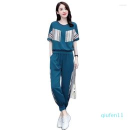Fashion-Women's Two Piece Pants Sweat Suits For Printing Women Set Spring Summer Fashion Casual Clothes Short Sleeve Women's