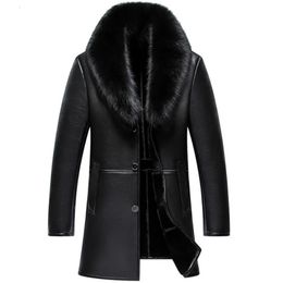 Men's Jackets Russian Winter Fur Collar Leather Jacket Men Business Casual Medium Long Windbreaker Coat Male Sheep Skin 5XL 231127