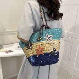 Evening Bags Starfish Pattern Design Beach Bag 2023 Hand-woven Straw Bohemian Large Capacity Shopping Basket Women's Shoulder Handbag