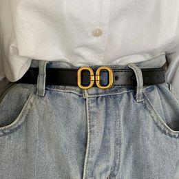 Belts Chic PU Leather Thin Belt For Men Women Fashion Golden Geometry Metal Buckle Jeans Pants Decorative Girdle Strap Waistband