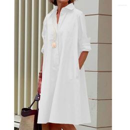 Casual Dresses Women's White Dress Lapel Summer Trendy Streetwear Half Sleeves Elegant Fashion A-Line V-Neck Loose Shirt Skirt