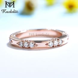 Solitaire Ring Kuololit Knife Edge 585 14K 10K Rose Gold Ring for Women Lacie Matching Band Engagement Promise Arrival 230426