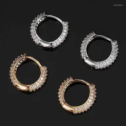 Hoop Earrings 1 Pair Hip Hop 3A CZ Stone Paved Bling Out Circle For Men Women Unisex Rapper Jewellery Gold Silver Colour