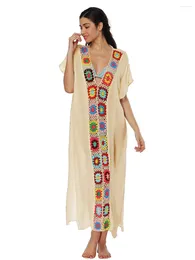 Women's Swimwear Bohemia Women Crochet Beach Dress Sexy Hollow Out Tunic Long Kaftan Female Bathing Suits Cover Ups Beachwear Knitted