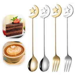 Dinnerware Sets 304 Stainless Steel Cartoon Coffee Cake Spoon Star Moon Stirring Teaspoon Fruit Small Fork Kitchen Tableware Dessert Scoop
