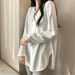 Women's T-Shirt harajuku soft long T Shirt spring autumn Solid Simple oversized t-shirt for Women goth T-shirts Split White long Sleeve y2k Tops 230427