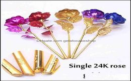 24K Gold Plated Rose With Love Holder Gift Box Valentines Mothers Day Us Dipped Ship Flower Drop P9S4 Delivery 2021 Wrap Event Par6453223