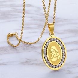 Pendant Necklaces Fashion Pave Rhinestone Zircon Necklace Charms Virgin Mary For Women Religious Stainless Steel Jewellery Gifts