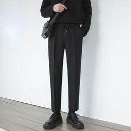 Men's Pants Korean Style Fashion Suit Men Long Trousers Belt Solid Elastic Waist Ankle Length Casual Regular Fit Luxury A185