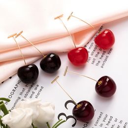 Ear Cuff Cute Simulation Red Cherry earrings Sweet Resin For Women Girl Student Fruit 1Pair Earring Gift 230426