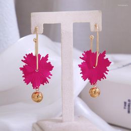 Dangle Earrings SAY HELLO Simple Geometric Irregular Open Metal Flower Small Ball Bead String Pendant Fashion Gift Jewellery Female
