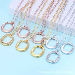 Designer's New Brand LOCK Diamond Inlaid Lock Necklace with White Copper Plated 18K Gold Medium Pendant Tie Home Collar Chain