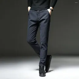 Men's Pants Mid-aged Men Trousers Stylish Straight Fit With Elastic Waist Soft Pockets Formal Business For Comfort