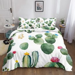 Bedding sets Cactus Flowers Bedding Tropical Plants Duvet Cover Set Summer Plant Print Bed Set Green Cactus Bedding Dropshipers Bedding Sets 230427