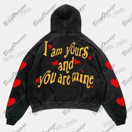 Men's Hoodies Sweatshirts Women's Vintage Heart Print Oversized Hoodie Couple Clothing Streetwear Y2k Spring and Autumn New T231127