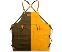 Aprons Patchwork Canvas Apron For Hairdresser House Cleaning Baking Cooking Pocket Chef Pinafore Master Kitchen Accessories5890231