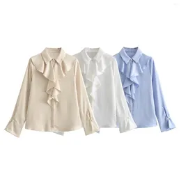 Women's Blouses 2023 Fashion Three-color Temperament Laminated Decorative Shirt Retro Long-sleeved Exquisite Button Chic Top