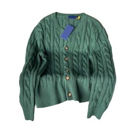 Ralphs Designer Laurens Sweater Top Quality Autumn/Winter Pony Embroidery Wool Fried Dough Twists Knitted Cardigan Women's Twisted Cardigan Coat Top Versatile