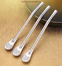 Reusable 304 Stainless Steel Drinking Straws Drink Filtered Spoon Straw Dualuse Coffee Milk Tea Juice Suction Pipe Philtre Scoop3631407