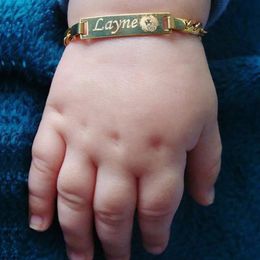 Charm Bracelets Personalise Baby Name Bracelet Figaro Chain Smooth Bangle Link Gold Tone No Fade Safty Jewellery 12cm to 15cm 231127