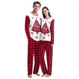 Women's Sleepwear Christmas Tree Print Santa Claus Pyjamas Sets For Couples Autumn Winter Casual Women O Neck Long Sleeve Plaid Pants Pijama