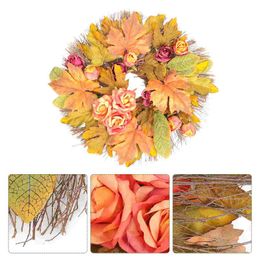 Decorative Flowers & Wreaths 1Pc Thanksgiving Day Cane Design Wreath Fake Garland Decor (Orange)