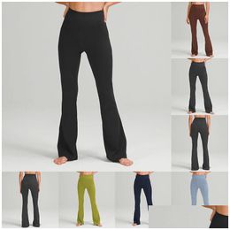 Yoga Outfit Clothes Grooves Summer Womens Flared Pants High-Waisted Tight-Fitting Belly Show Figure Sports Yogas Nine-Point Drop Del Dht0S