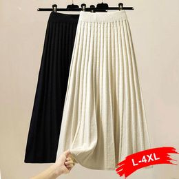bottoms Plus Size Jacquard Knitting White Pleated Skirt 4XL Autumn Women Thick Warm Sweater Skirts High Waist Big Swing Midi Skirt