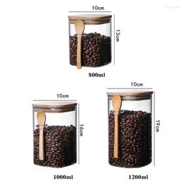 Storage Bottles Coffee Bean Spice Sugar Flour Jars Square Glass Wood Lid Jar For Food Organisation