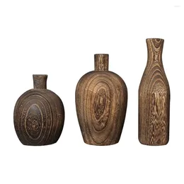 Vases Assorted Size Charred Paulownia Wood Decor Set Of 3 Pieces Decoration Home Vase Modern Garden