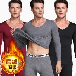 Racing Jackets No Trace Thermal Underwear Set Men'S V-Neck Thin Slim Fleece Winter Base Bottom Autumn Clothes Pants Wholesale