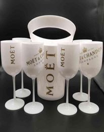 Ice Buckets And Coolers with 6Pcs white glass Moet Chandon Champagne glass Plastic4730562
