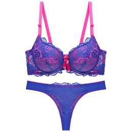 Bras Sets Push Up Sexy Lace Women Bra Set Thong Hollow out Underwear Panty Set intimante Bra Brief Lingerie set Size 34 36 38 40 42 44 ABC 230427