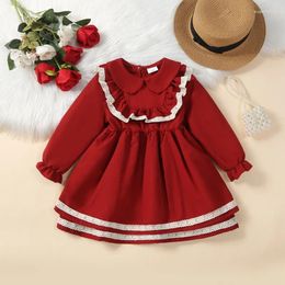 Girl Dresses CitgeeAutumn Christmas Kids Girls Dress Lace Long Sleeve Collar Cute Ruched Xmas Clothes