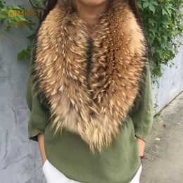 Scarves Real Fur Collar Furry Raccoon Fur Scarf Ring Winter Neck Warmer Women Men Jackets Hood Fur Shawl Wraps Fluffy Warm Long Scarf 231127