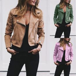 Women's Jackets 2023 Harajuku Jacket Women Solid Colour Slim Fit Diagonal Zipper Top Autumn Winter Casual Lapel Long Sleeve Short Coats S-4Xl