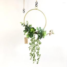 Decorative Flowers Succulent Plants Geometric Metal Wire Wreath Hoop Frame Artificial Flower Garland Wall Hanging Decoration Wedding Party