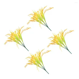 Decorative Flowers 4pcs Simulation Wheat Ear Artificial Plastic Props (Yellow)