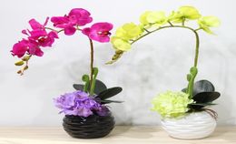 Top Quality Touch Butterfly Orchid Potted Set Artificial Hydrangea Silk Flowers Bonsai Plants Pot Culture Wedding Home Decor Decor4312742