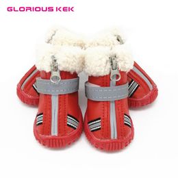 Shoes Glorious Kek Dog Shoes Pet Snow Boots Winter Warm Dog Boots for Small Dogs Chihuahua Reflective Sherpa Leather Waterproof Boots